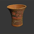 Ancient Carved Pottery Vase With Painted Human Figures And Geometric Patterns
