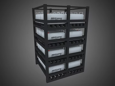 Black Metal Multi Tier Display Shelf With Organized White Storage Bins 3d model