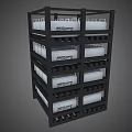 Black Metal Multi Tier Display Shelf With Organized White Storage Bins 3d model