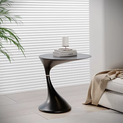 Modern Black Side Table With Books White Candle And Sofa In Living Room 3d model