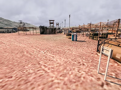 Desert Military Base Area With Sandy Ground Military Facilities And Structures 3d model