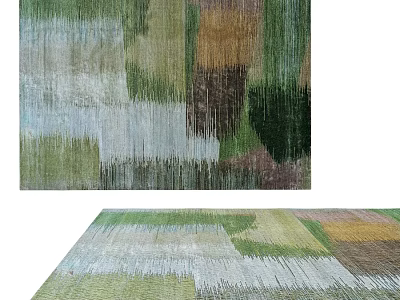 Square Rug With Abstract Green Brown White Color Block Pattern For Modern Home Decor 3d model