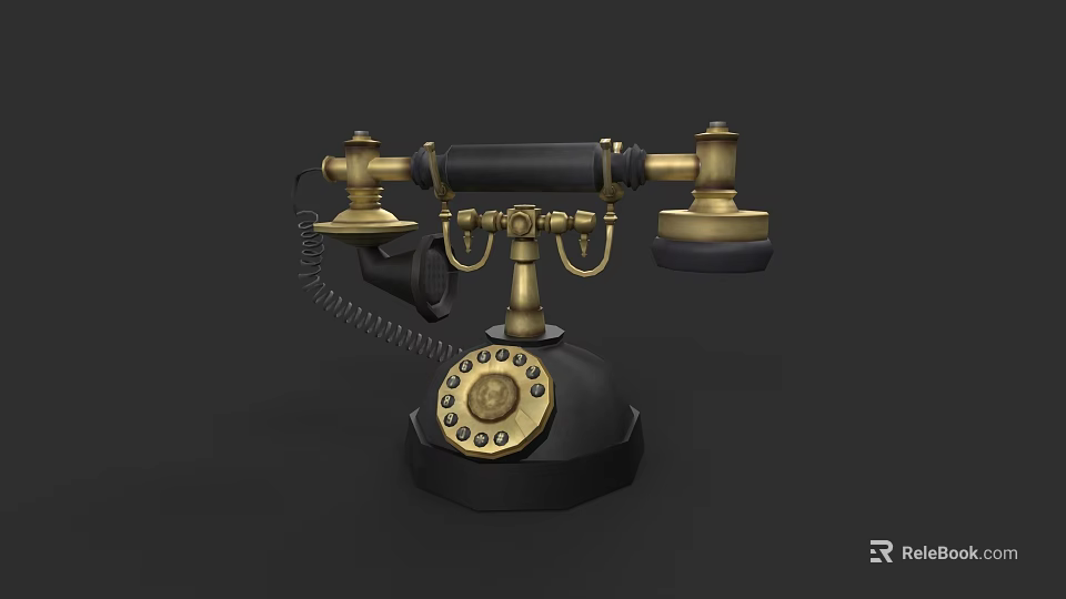 Vintage Telephone Sculpture With Brass Accents And Rotary Dial Design 3d model 