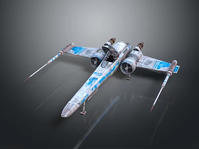 Detailed X Wing Fighter Model With Blue Accents And Spacecraft Design Features 3d model