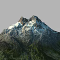 Natural Mountain Terrain With Snow Capped Peak And Green Vegetation Slopes