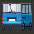 Pixel Art Blue Minivan With Multiple Windows And Pixelated Wheels On Gray Background With Reflection 3d model