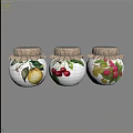 Decorative Ceramic Jars With Fruit Designs And Burlap Lids For Home Decor