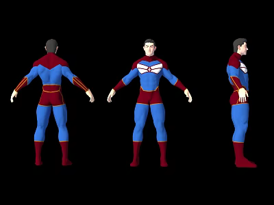 Man In Blue And Red Costume With Front Back Side Views 3D Character Design 3d model