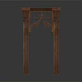 Gothic Wooden Decorative Structure With Pointed Arch Intricate Carvings And Ornate Columns