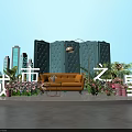 Popular City Photo Spot With Orange Sofa Blue Screen And Green Plants