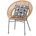 Natural Wicker Leisure Chairs With Black Metal Legs And Geometric Pattern Cushion