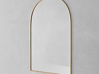Arched Gold Frame Mirror Hanging On Grey Wall For Modern Home Decor 3d model