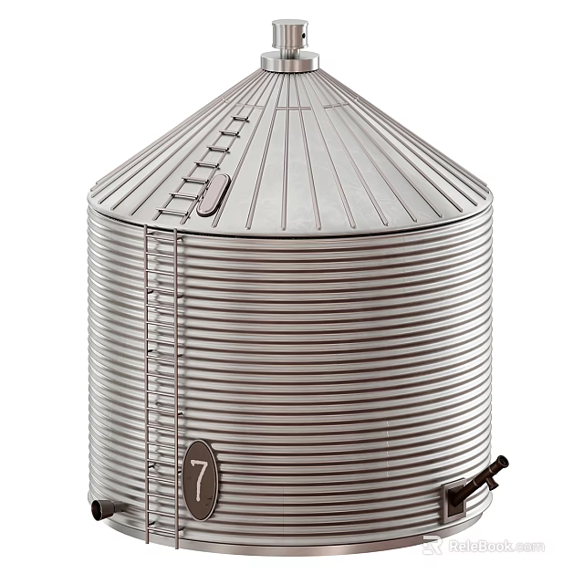 Industrial Metal Storage Tank with Ribbed Design Ladder Number 7 and Valve 3d model 