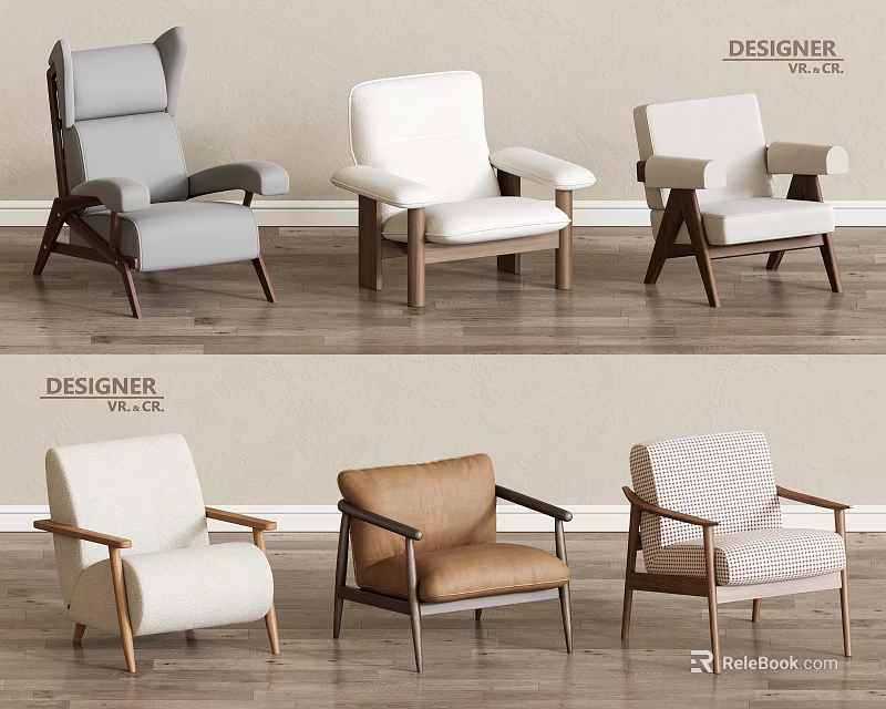 Modern Single Sofa Collection With Various Colors Upholstery And Wooden Legs 3d model 