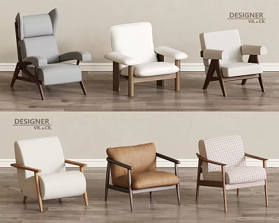 Modern Single Sofa Collection With Various Colors Upholstery And Wooden Legs 3d model