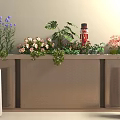 Brown Perforated Partition Decorated with Purple Pink Flowers Green Leaves and White Vases
