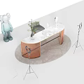 Black And Copper Desk With Green Plant Clear Decorative Balls Gray Chair And Studio Lights