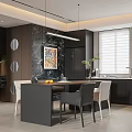 Modern Minimalist Living And Dining Room With Premium Leather Sofa And Luxury Marble Coffee Table