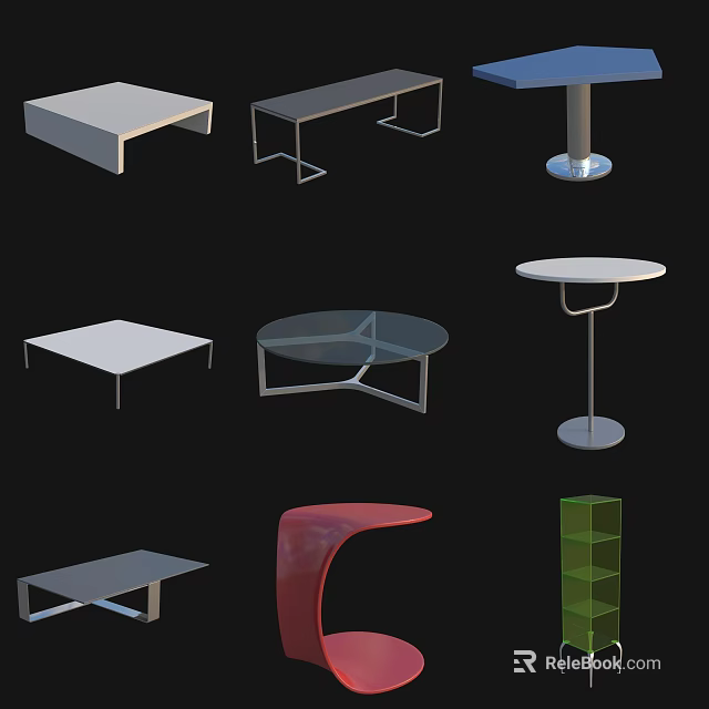 Modern Coffee Tables in Various Styles with Glass Metal and Wooden Surfaces and Different Shapes 3d model 