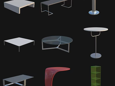 Modern Coffee Tables in Various Styles with Glass Metal and Wooden Surfaces and Different Shapes 3d model