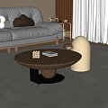 Modern Living Room Interior With Beige Sofa Round Wooden Coffee Table Decorative Balls White Curtains