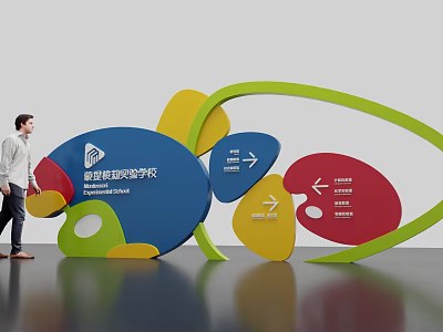 Vibrant Kindergarten Directional Signage With Arrows And Playful Design Elements 3d model