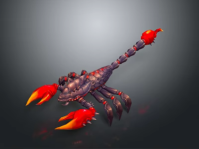 Fantasy Scorpion Creature With Flaming Red Claws And Tail For Game Character Design 3d model