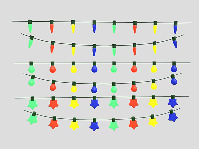 Colorful Decorative String Lights With Round And Star Shaped Bulbs For Festival Decor 3d model