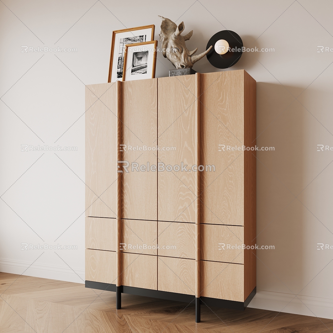 Solid Wood High Cabinet Decorative Cabinet 3d model