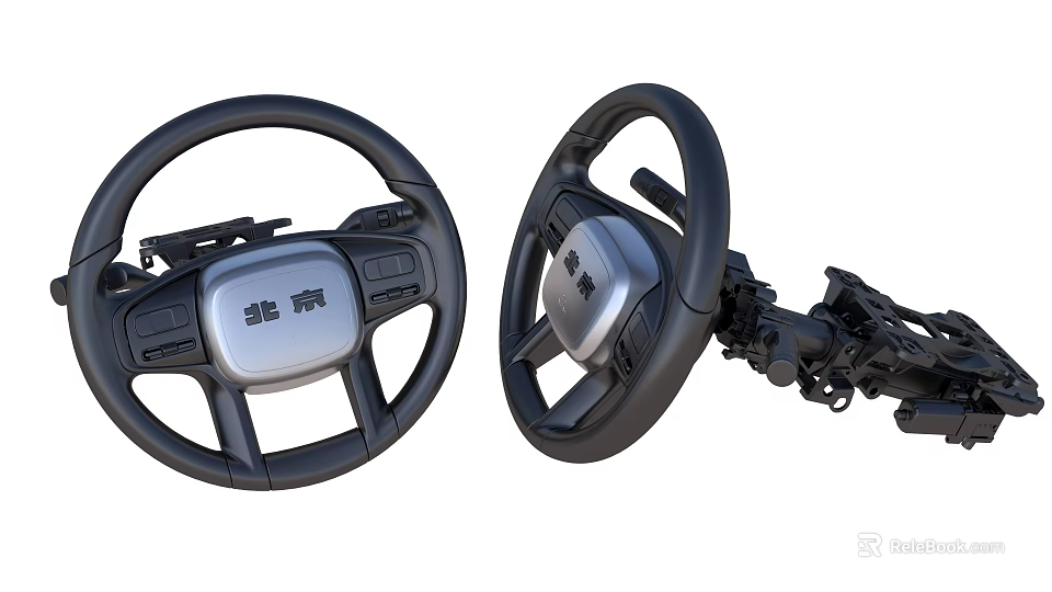 Two Different Car Steering Wheels With Control Buttons And Mounting Brackets 3d model 