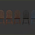 Five Multicolored Wooden Accent Chairs With Carved Backrest Armrests In Casual Style On Dark Background