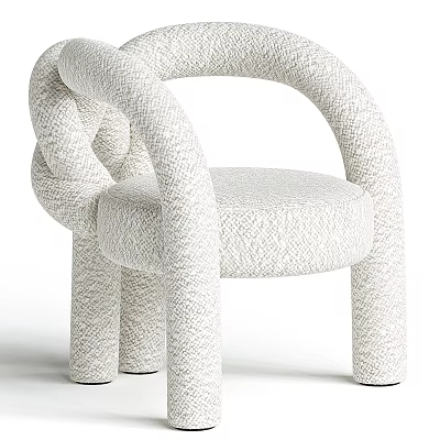 Modern White Woven Accent Chair Featuring Curved Armrest And Minimalist Design 3d model