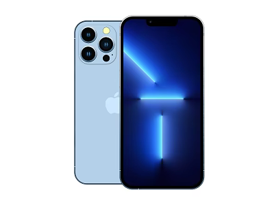 Apple iPhone Smartphone With Triple Camera Light Blue Back And Dynamic Blue Screen 3d model