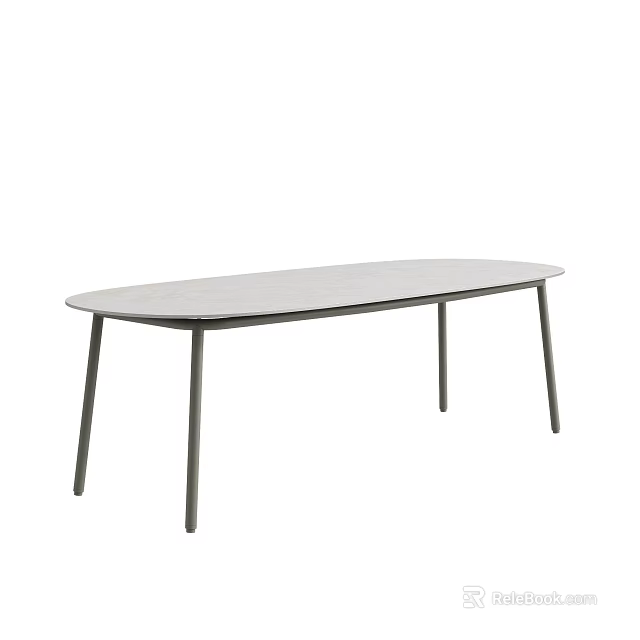 Modern Minimalist Dining Table With Oval Light Gray Surface And Slim Dark Legs For Contemporary Interior 3d model 