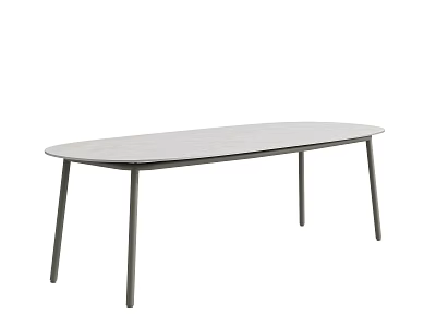 Modern Minimalist Dining Table With Oval Light Gray Surface And Slim Dark Legs For Contemporary Interior 3d model