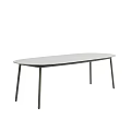 Modern Minimalist Dining Table With Oval Light Gray Surface And Slim Dark Legs For Contemporary Interior