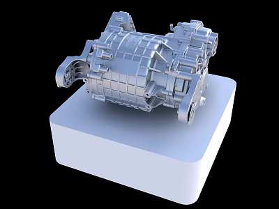 Detailed Silver Metallic Mechanical Component 3D Model on White Base Stand 3d model