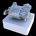 Detailed Silver Metallic Mechanical Component 3D Model on White Base Stand