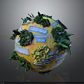 Yellow Decorative Globe Model With Green Plants Blue Labels And Small Ornaments
