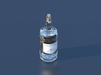Elegant Glass Bottle With Decorative Patterns And Label On Blue Background 3d model