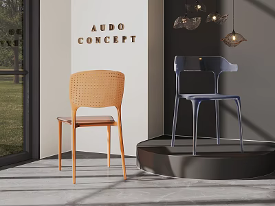 AUDO CONCEPT Leisure Chairs With Rattan Backrest Light Brown And Deep Blue Indoor Platform 3d model