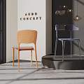 AUDO CONCEPT Leisure Chairs With Rattan Backrest Light Brown And Deep Blue Indoor Platform