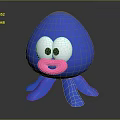 Blue cartoon octopus with big white eyes black pupils pink mouth and multiple blue tentacles