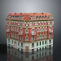 European Style Red And Beige Building With Red Roof Ornate Windows And Decorative Details