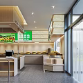 Restaurant Kitchen Interior With Service Counter Staff And Digital Menu Screen
