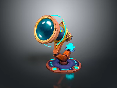 Vibrant Observation Equipment With Circular Glowing Blue Lens Orange Mechanical Arm And Decorative Base 3d model