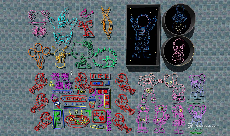 Colorful Creative Decorative Lights With Fun Cartoon Character And Astronaut Shapes For Decoration 3d model 