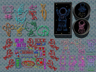 Colorful Creative Decorative Lights With Fun Cartoon Character And Astronaut Shapes For Decoration 3d model