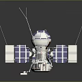 Detailed White Blue Spacecraft Model With Solar Panels Antennas And Mechanical Structure
