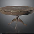Elegant Round Table With Textured Marble Top And Three Metal Legs